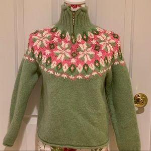 PBJ Sport wool fair isle green/pink sweater SP HP!